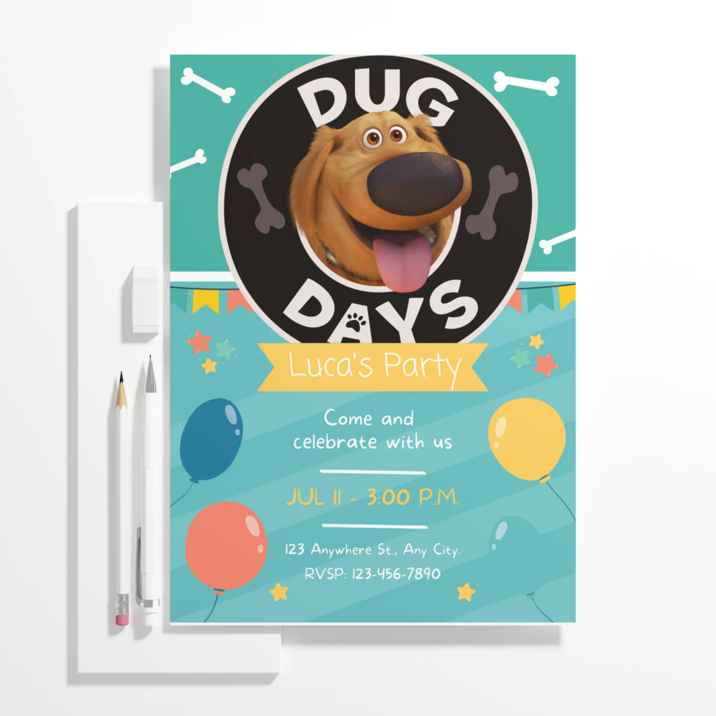 Dug Days Birthday Invitation Template - CreativeRino