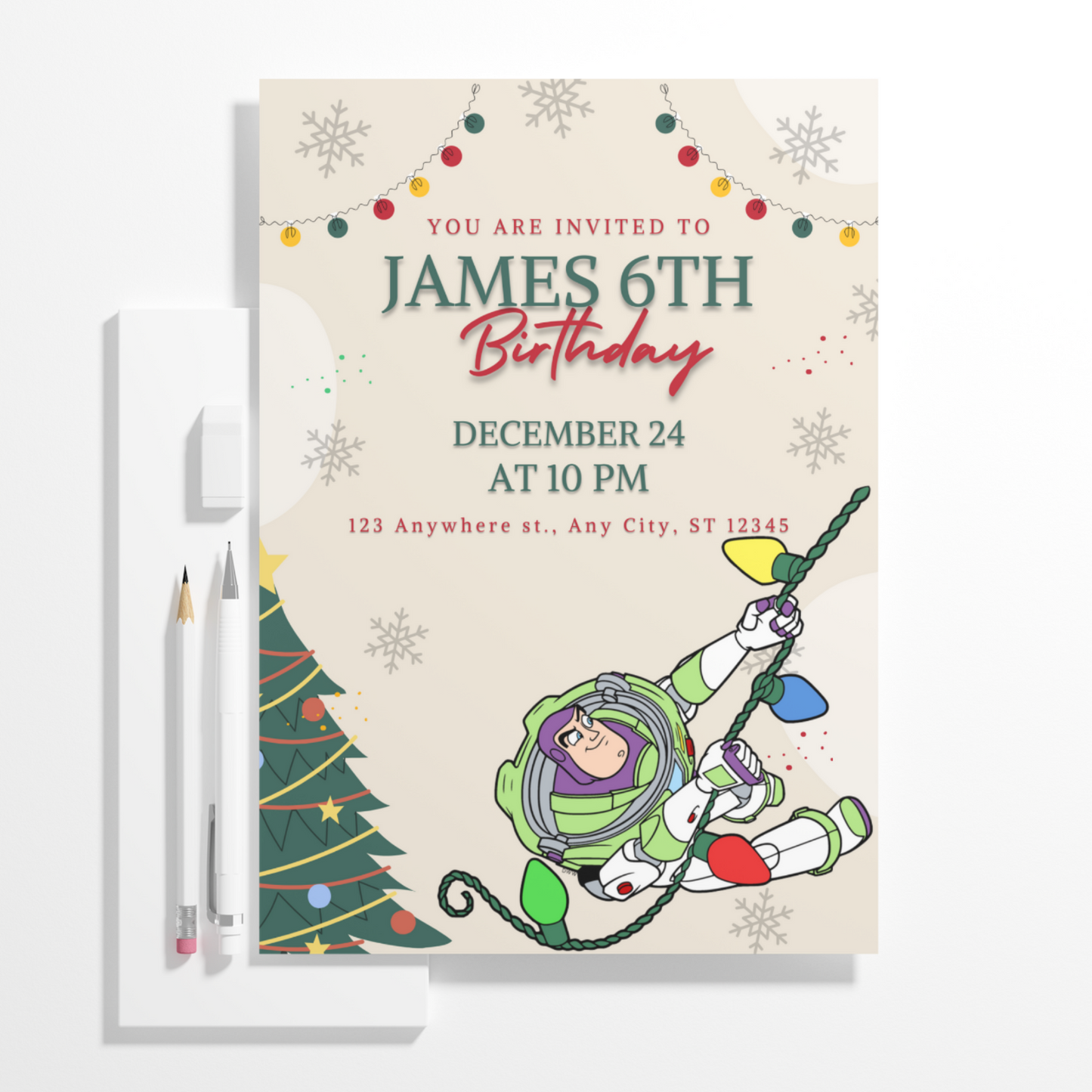 Buzz Lightyear Christmas Birthday Invitation Template | Toy Story Invite