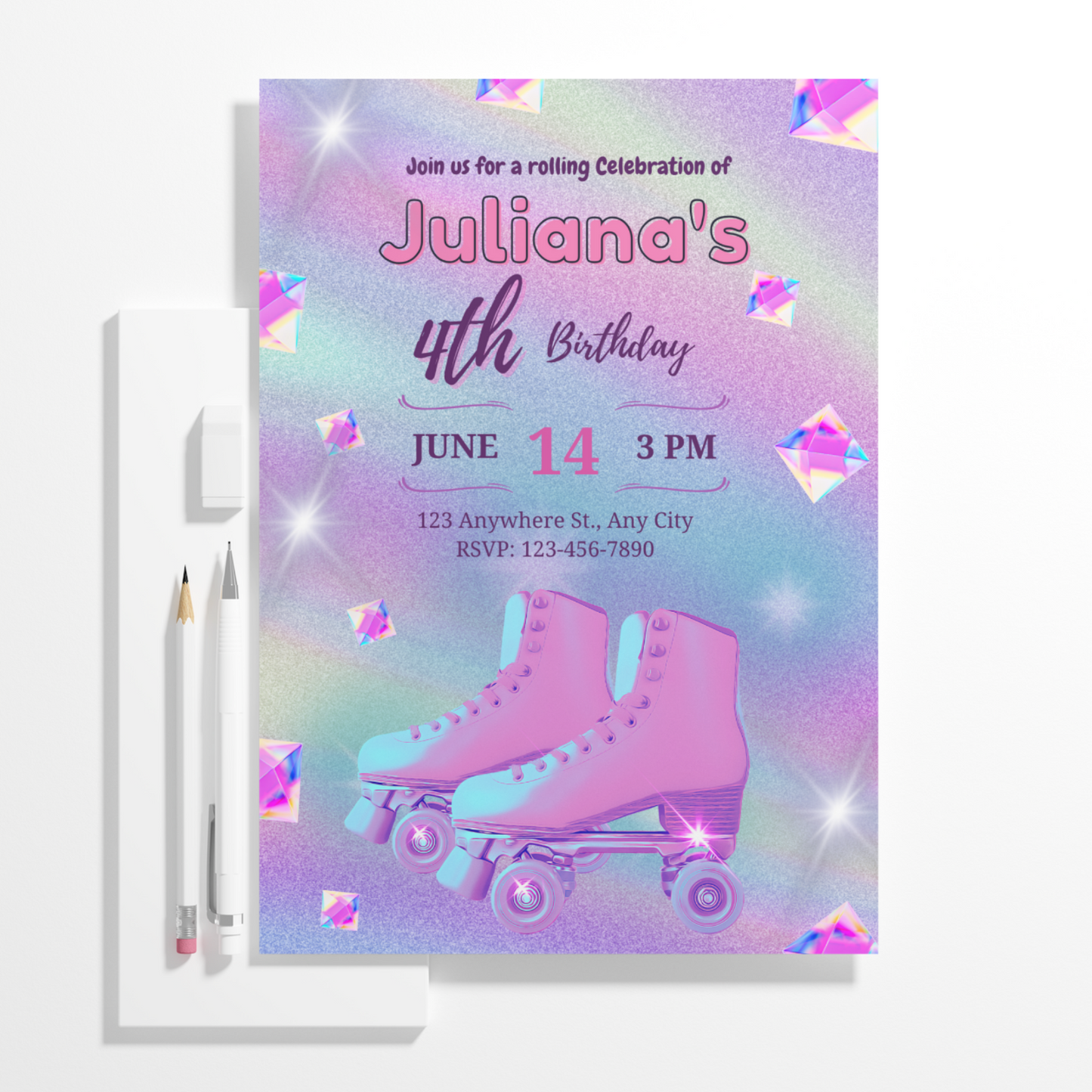 Roller Skates Skating Birthday Invitation Template