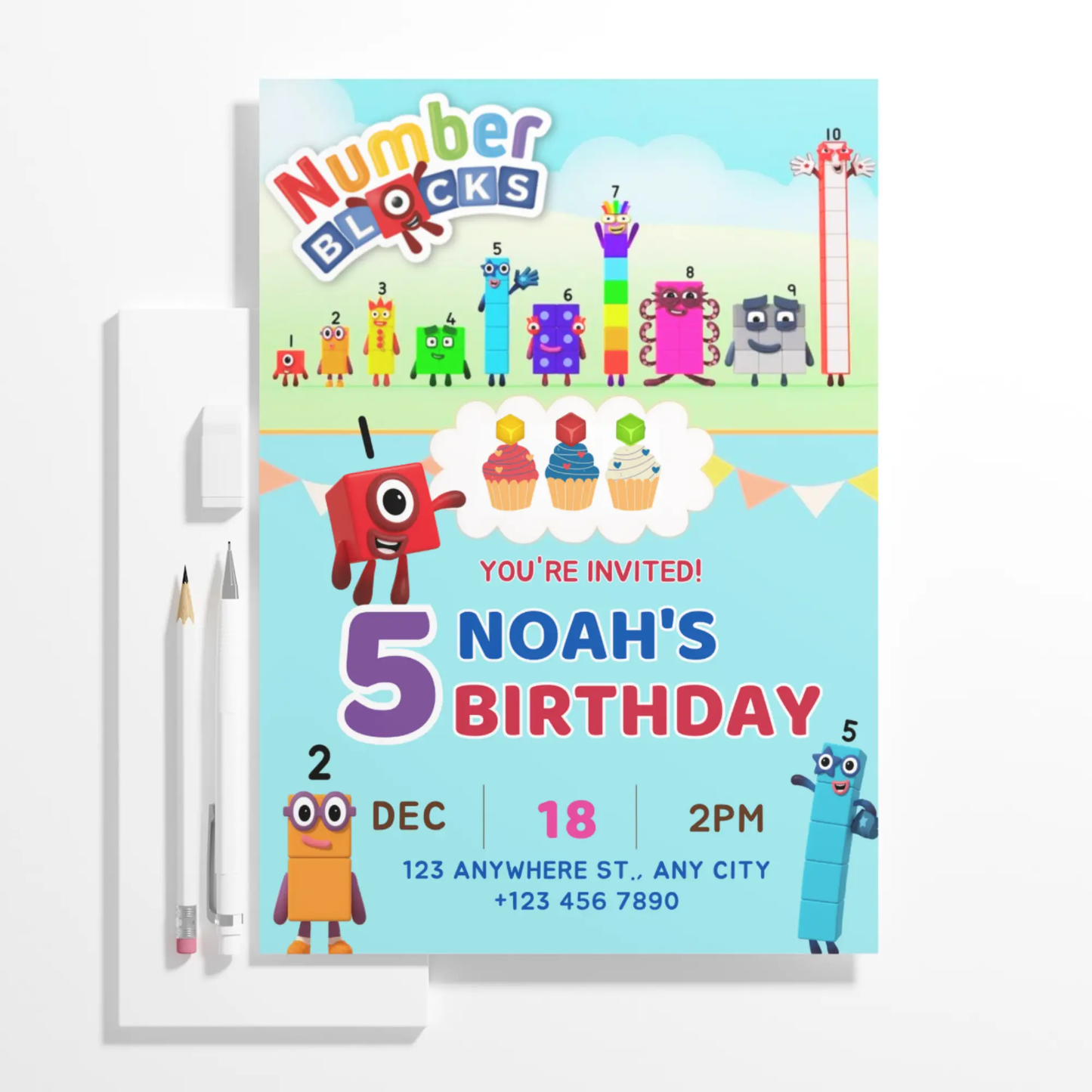 Numberblocks Birthday Invitation Template - CreativeRino