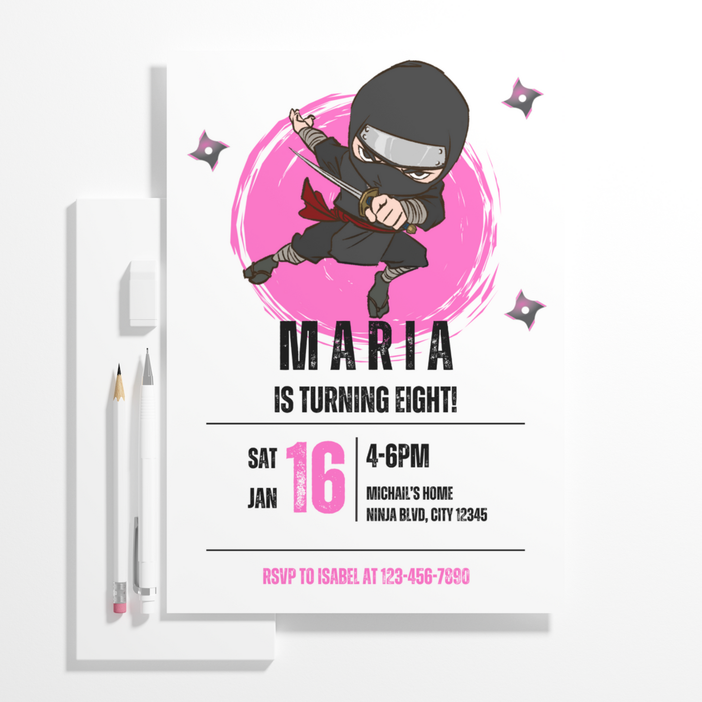 Ninja Birthday Invitation Template | Ninja Warrior Party Invite