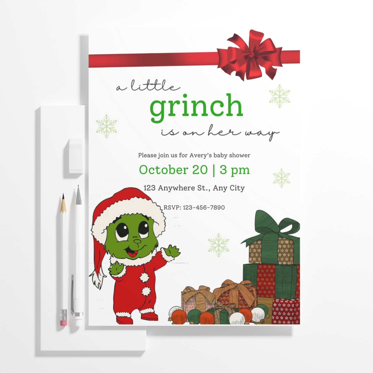 Grinch Baby Shower Invite Template | Grinchmas Whoville Baby Shower Invitation