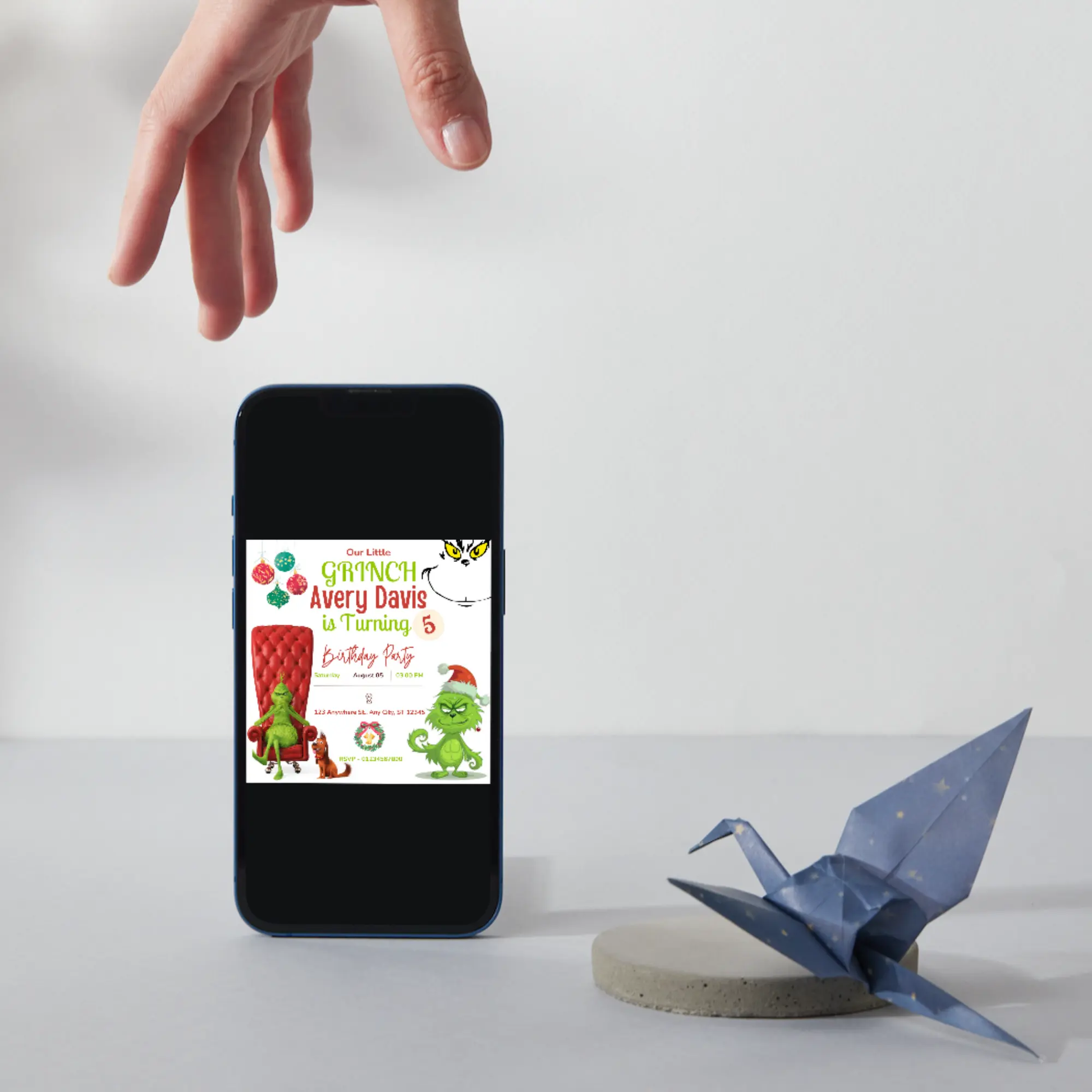 Baby Grinch Christmas Birthday Invitation Template - CreativeRino
