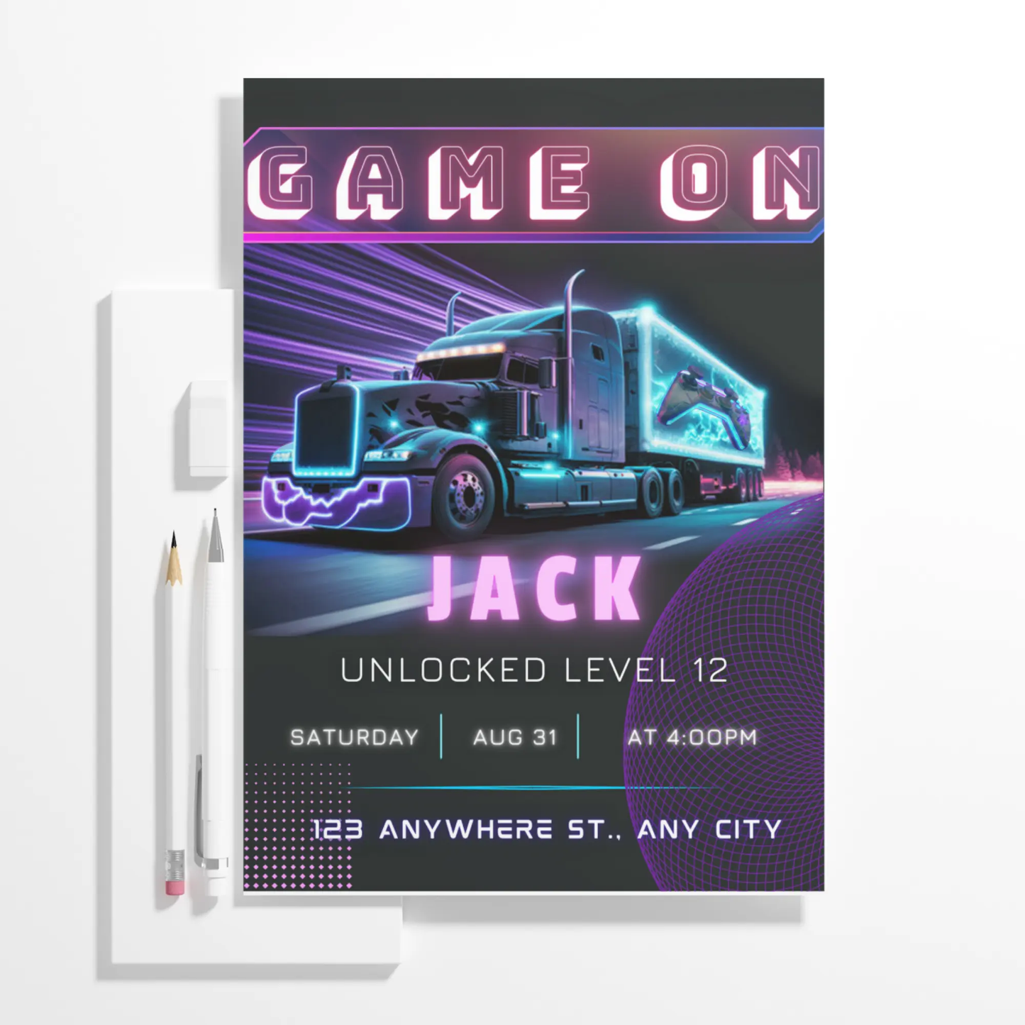 Game Truck Gaming Birthday Invitation Template - CreativeRino