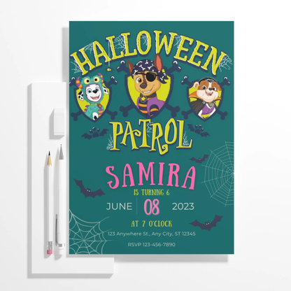 Paw Patrol Halloween Birthday Invitation Template - CreativeRino