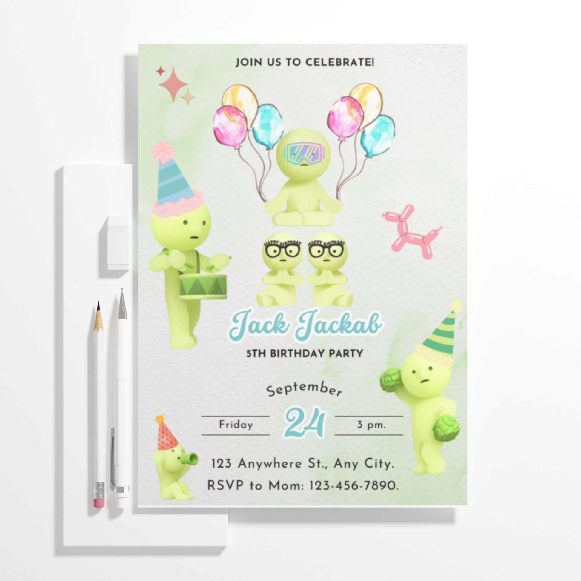 Smiski Birthday Invitation Template - CreativeRino