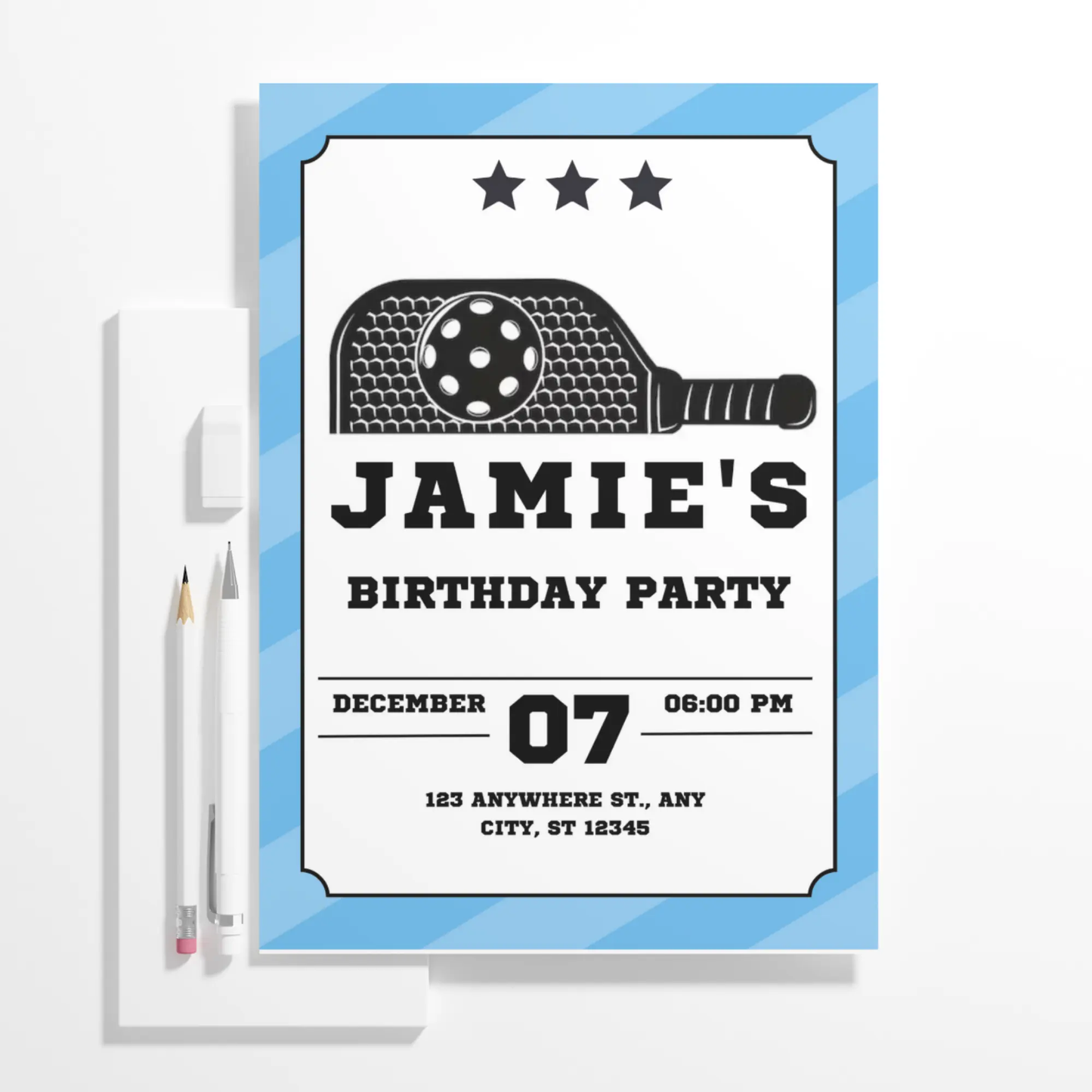 Pickleball Birthday Invitation Template - CreativeRino