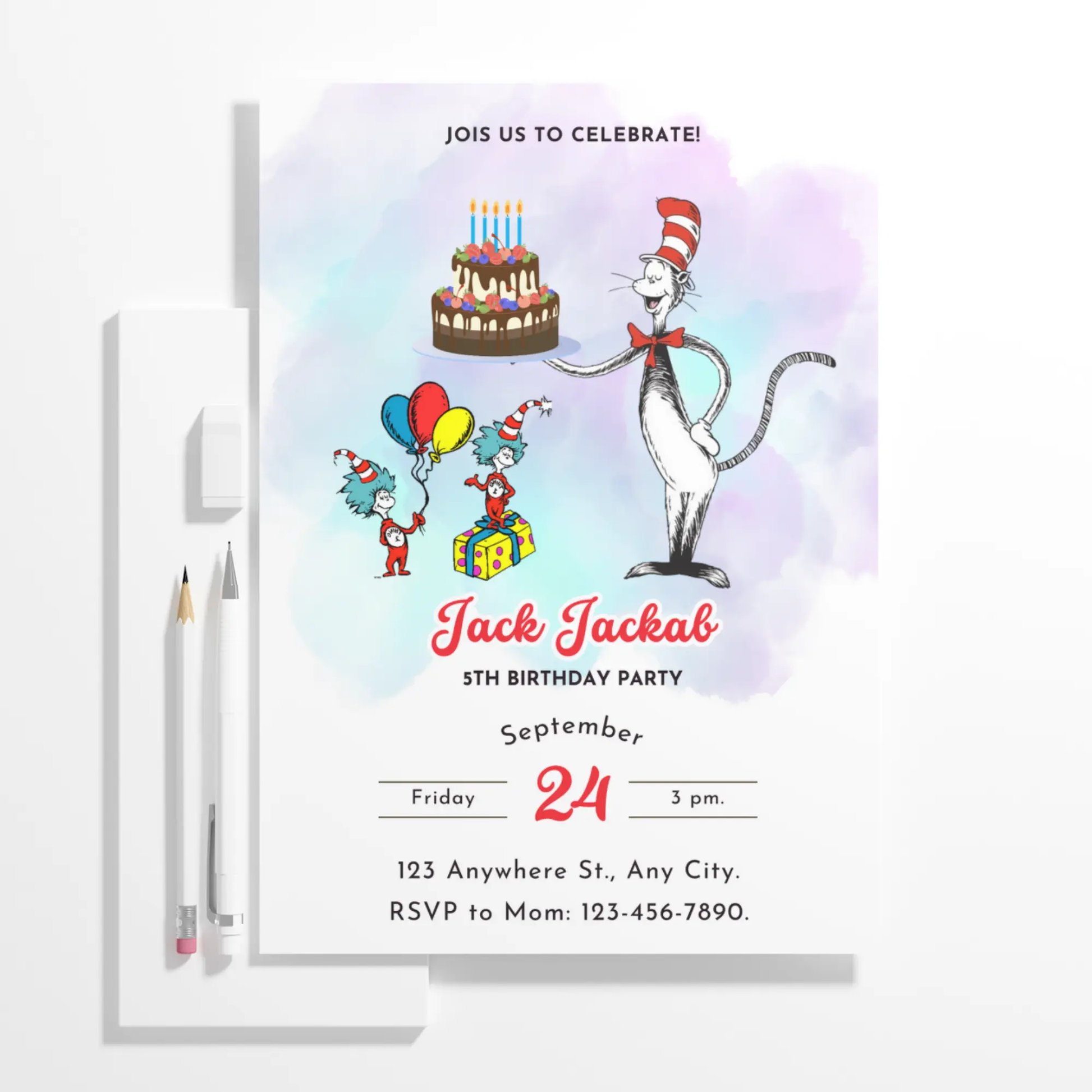 Dr Seuss Birthday Invitation Template - CreativeRino