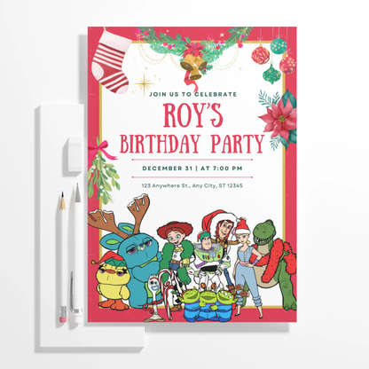 Toy Story Christmas Birthday Invitation Template - CreativeRino