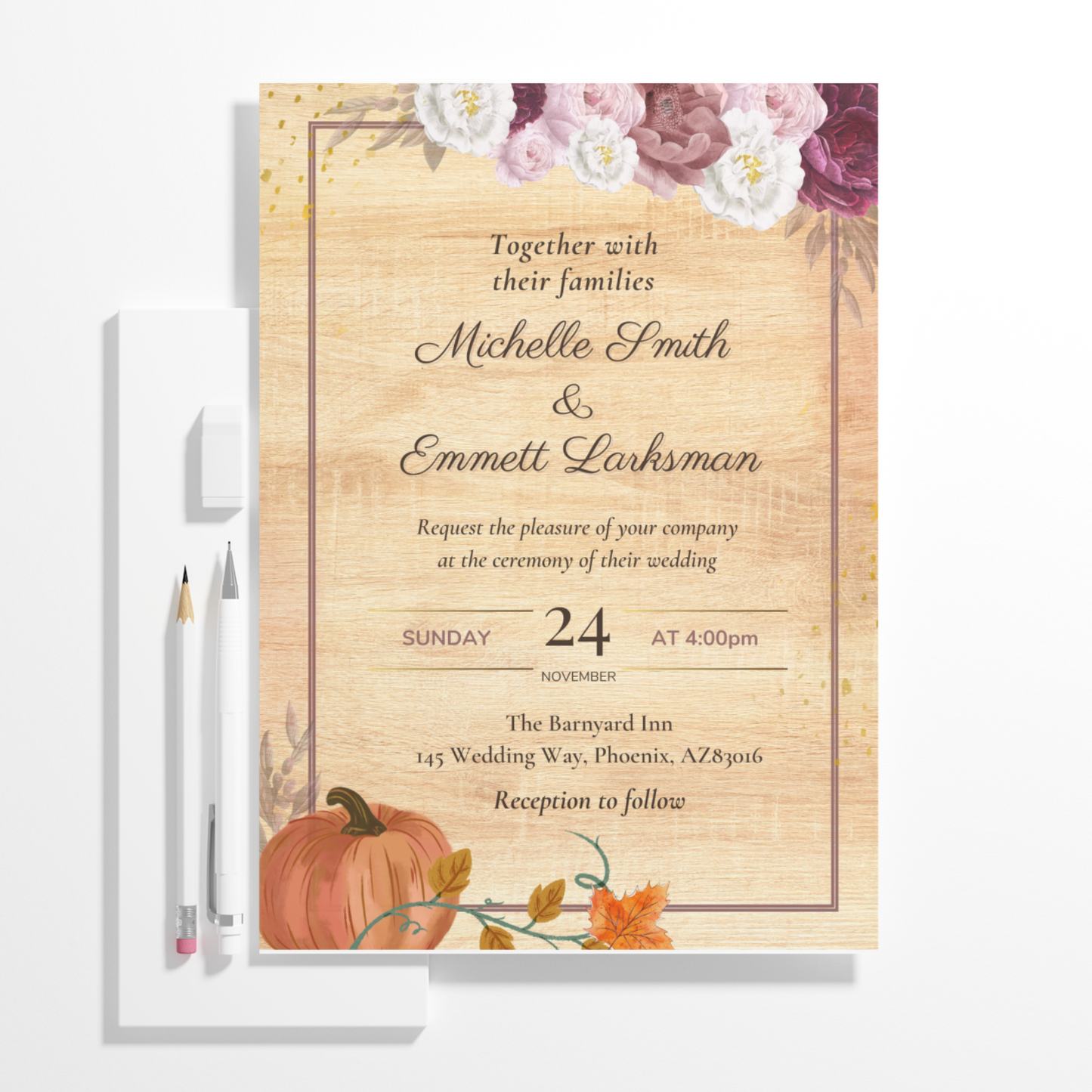 Fall Pumpkin Terracotta Wedding Invitation Template