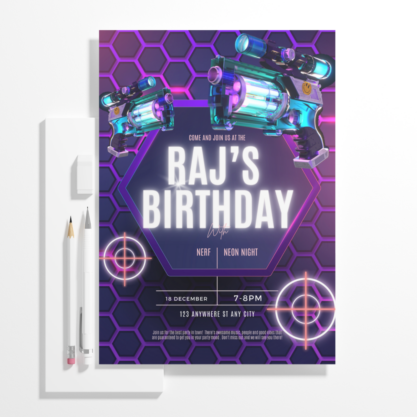 Nerf Dart Gun Birthday Invitation Template