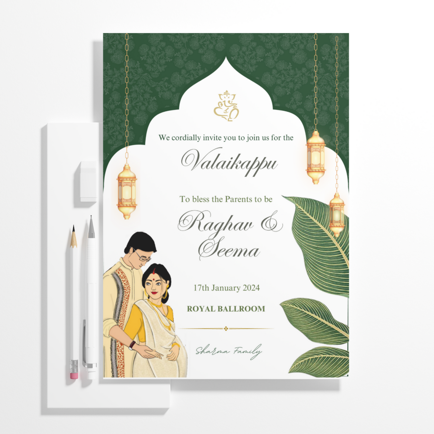 Valaikappu Invite Template | Indian Baby Shower Invitation