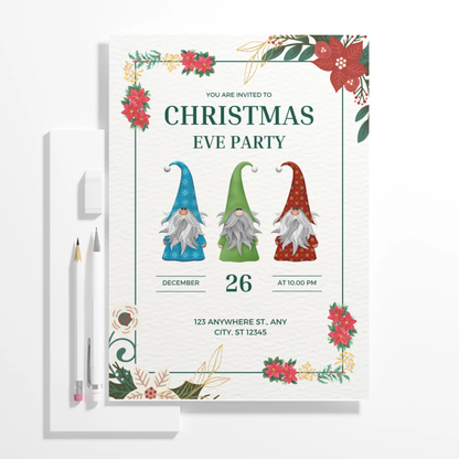 Gnome Christmas Eve Party Invitation Template - CreativeRino