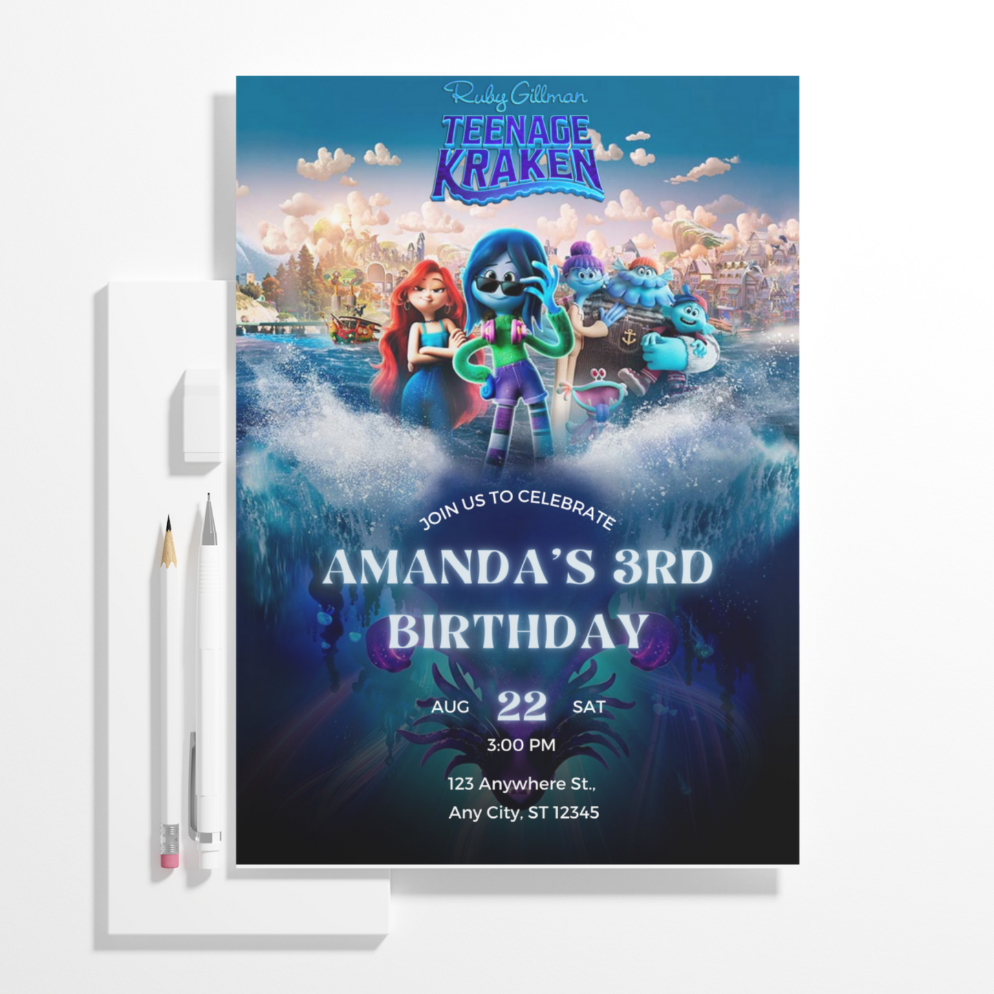 Ruby Gillman Teenage Kraken Birthday Invitation Template