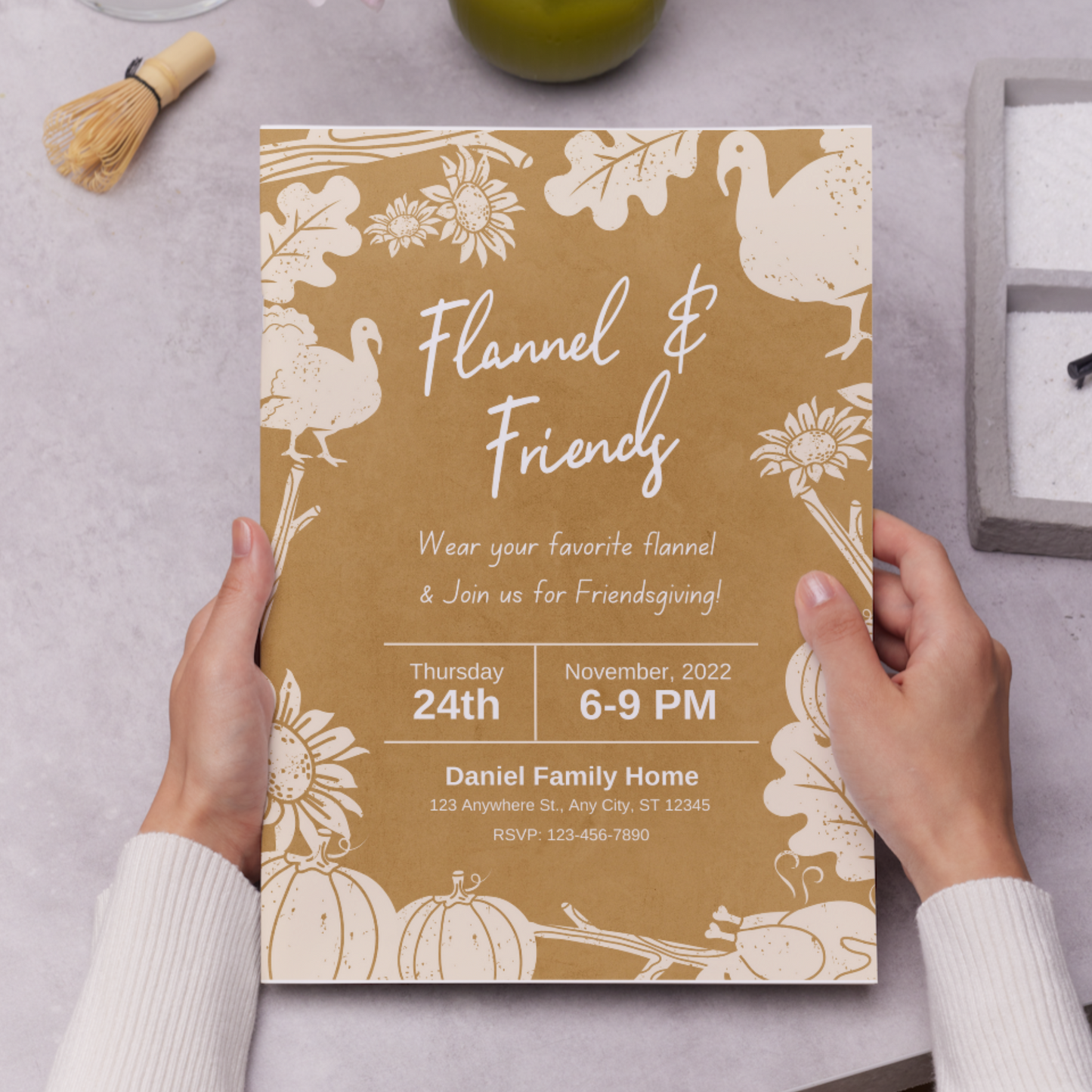 Flannel and Friends Friendsgiving Invitation Template | Flannel Thanksgiving Invite