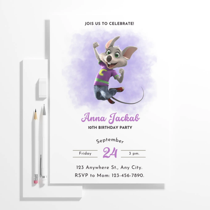 Chuck E Cheese Mouse Birthday Invitation Template - CreativeRino