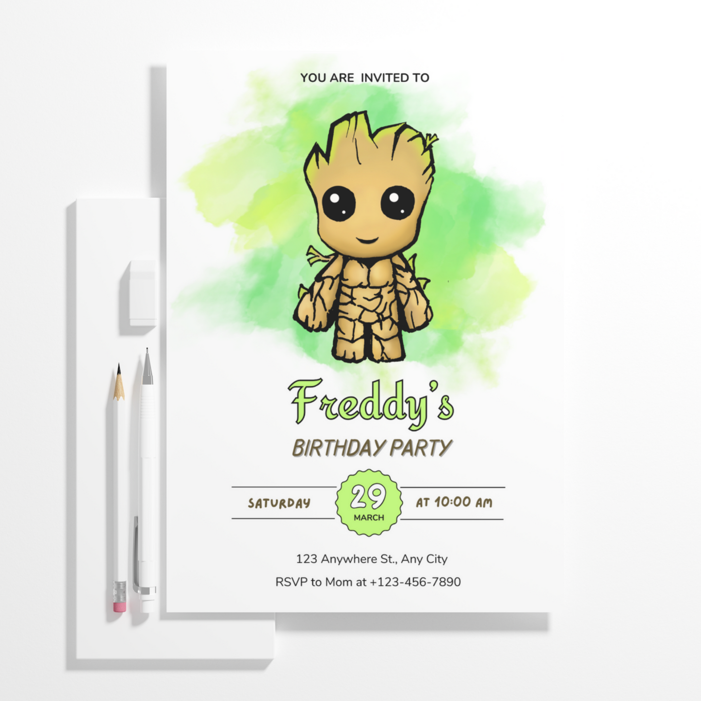 Baby Groot Birthday Invitation Template