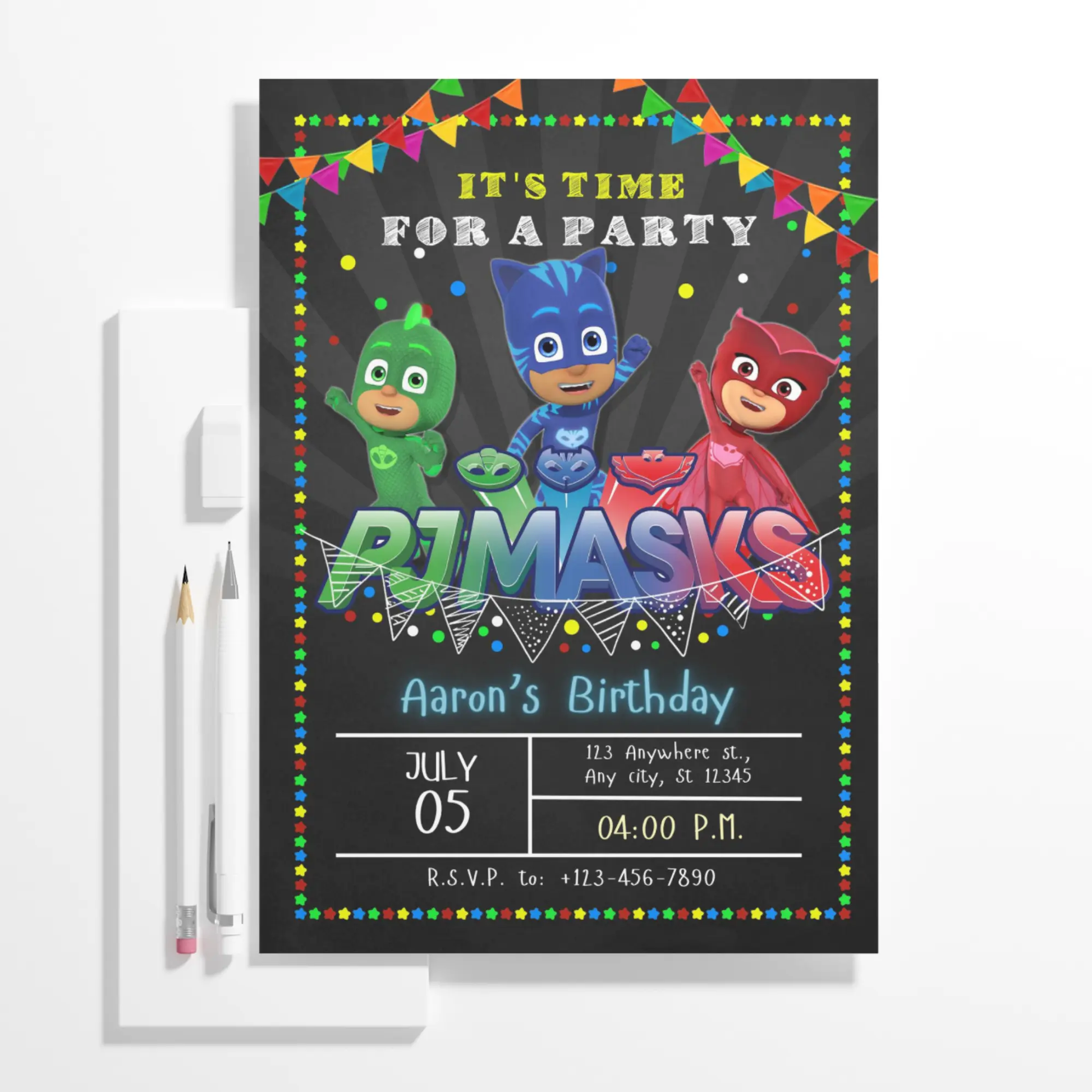 PJ Masks Birthday Invitation Template - CreativeRino