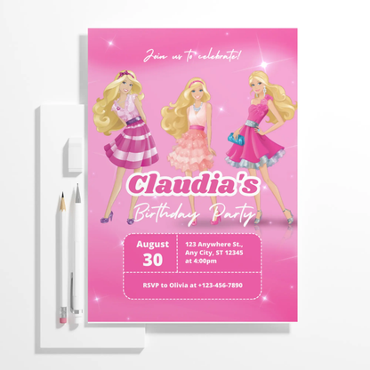 Barbie Doll Birthday Invitation Template - CreativeRino