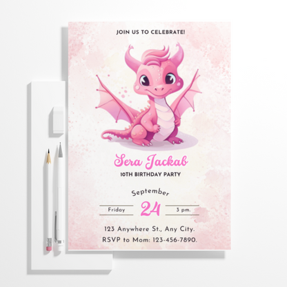 Baby Dragon Birthday Invitation Template - CreativeRino