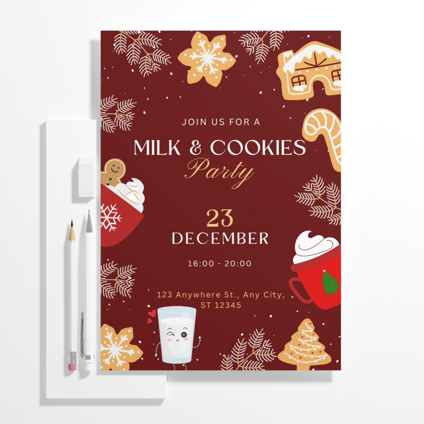 Milk and Cookies Christmas Invitation Template