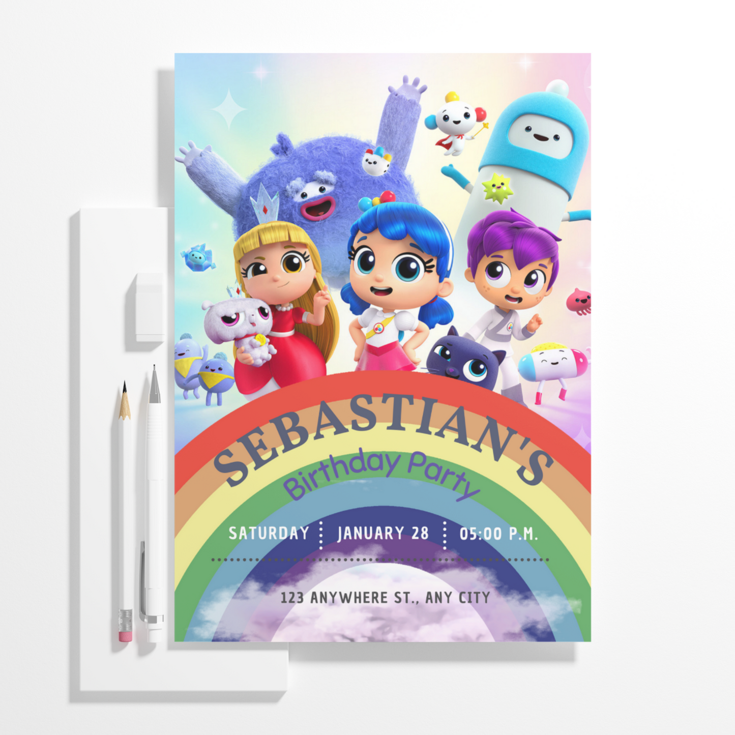 True and the Rainbow Kingdom Birthday Invitation Template