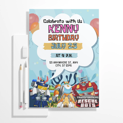 Rescue Bots Transformers Birthday Invitation Template - CreativeRino