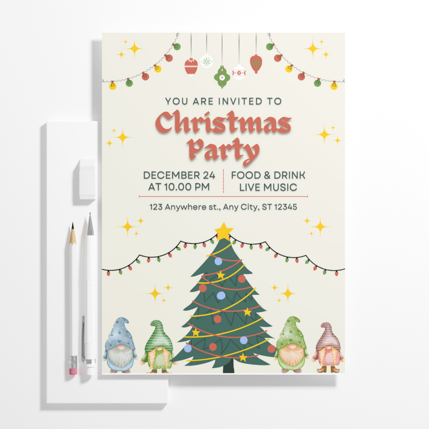 Gnome Christmas Party Invitation Template