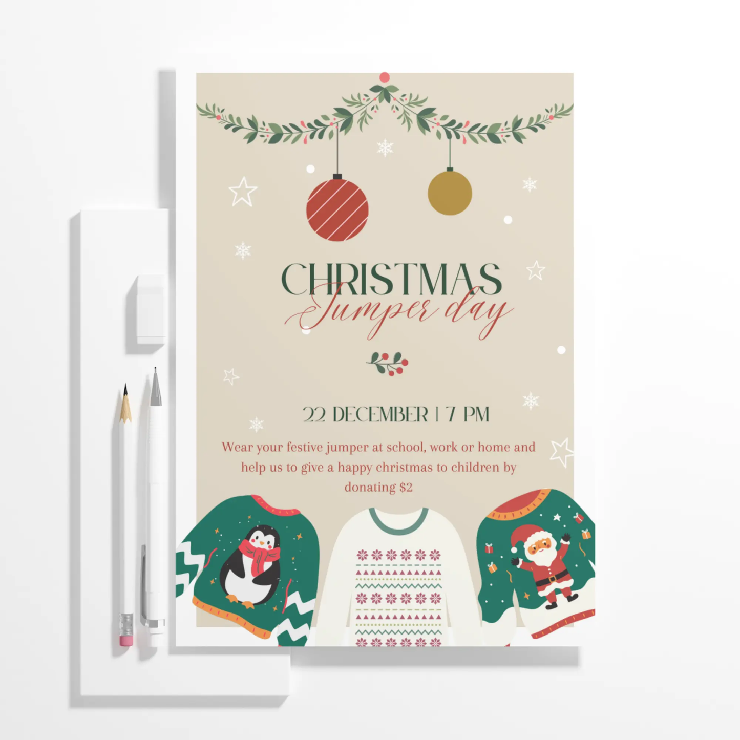 Christmas Jumper Day Invitation Template | Ugly Sweater Christmas Party Invite - CreativeRino