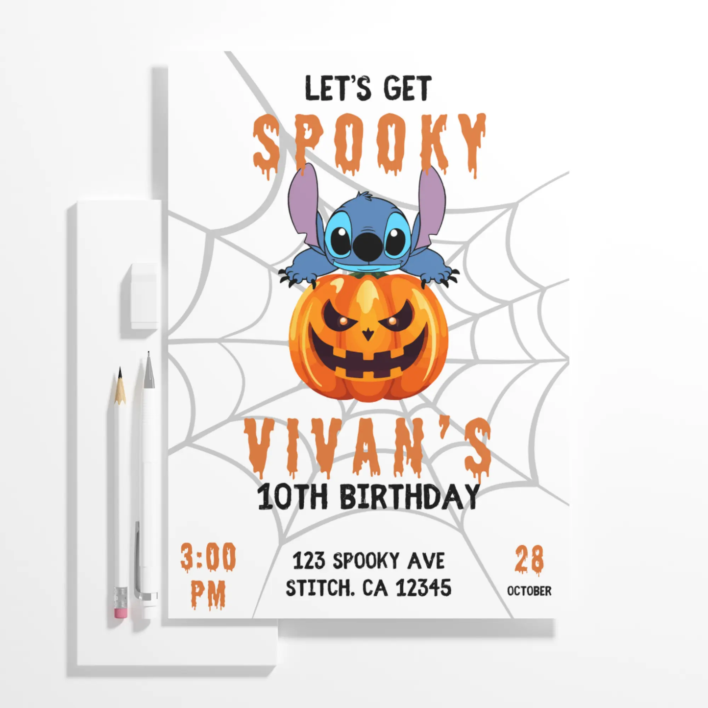 Spooky Stitch Halloween Birthday Party Invitation Template - CreativeRino