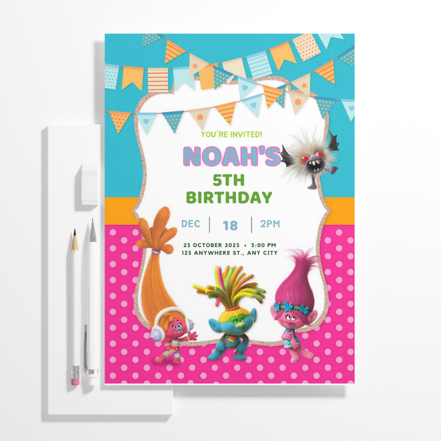 Trolls Band Together Birthday Invitation Template