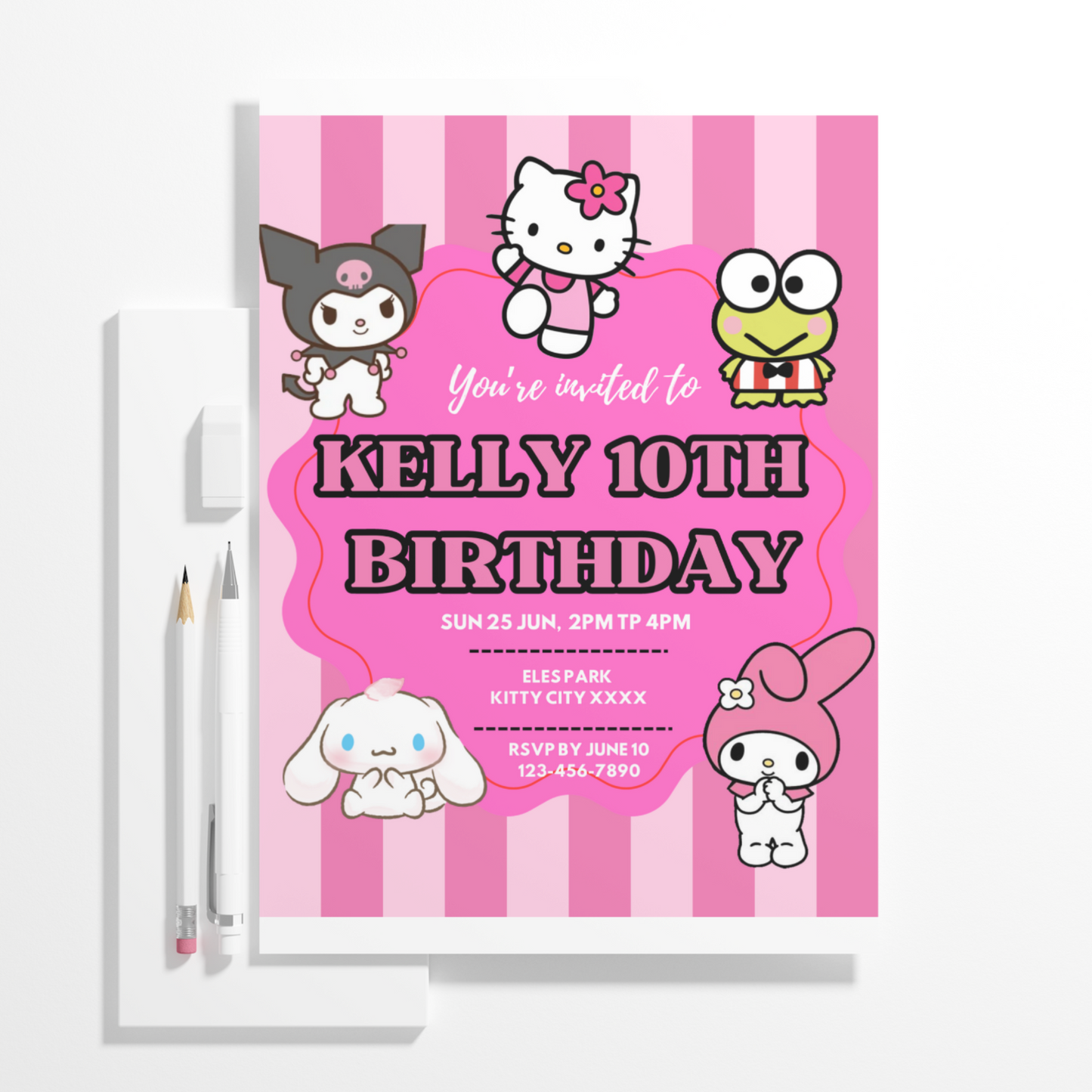 Kawaii Kitty Birthday Invitation Template