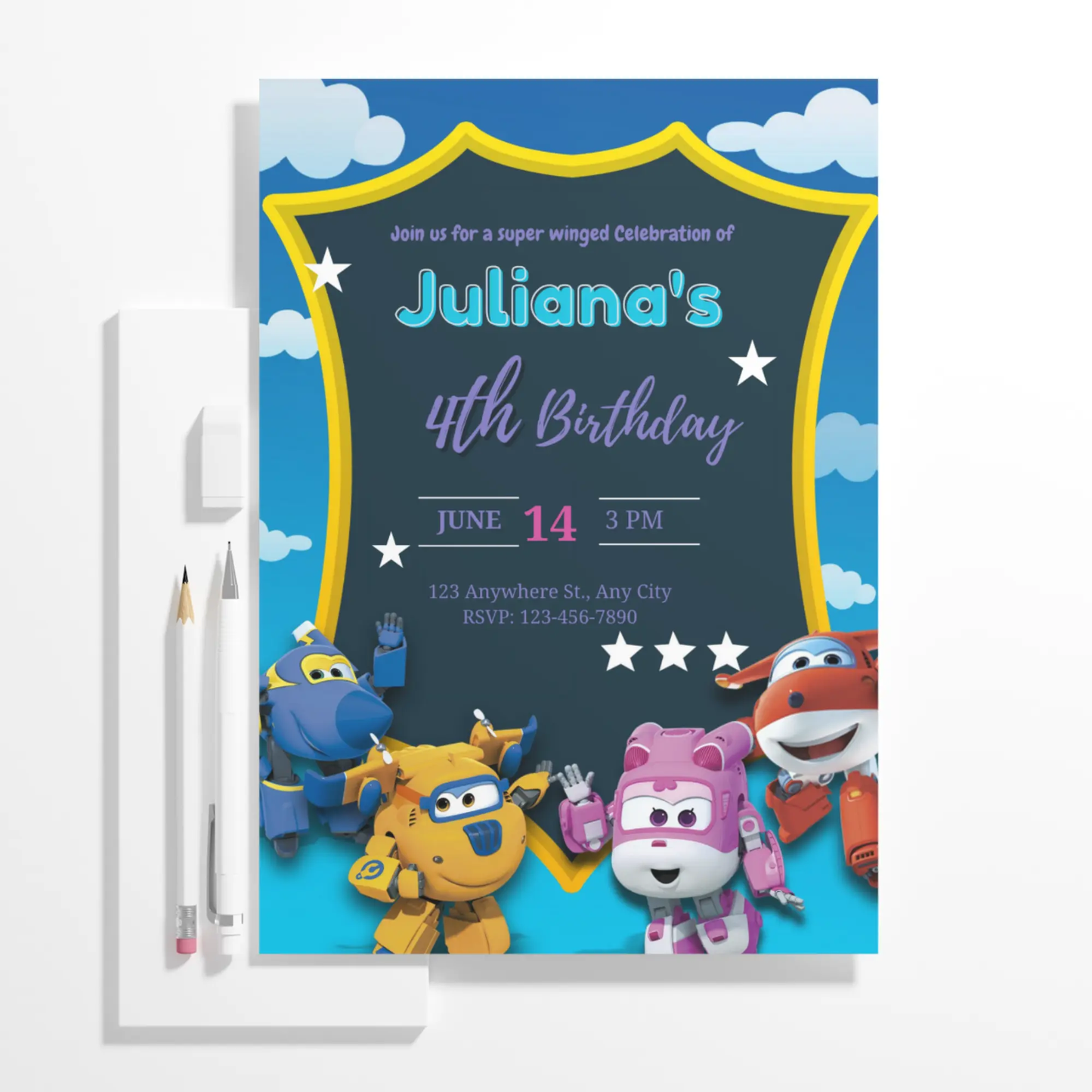 Super Wings Birthday Invitation Template - CreativeRino