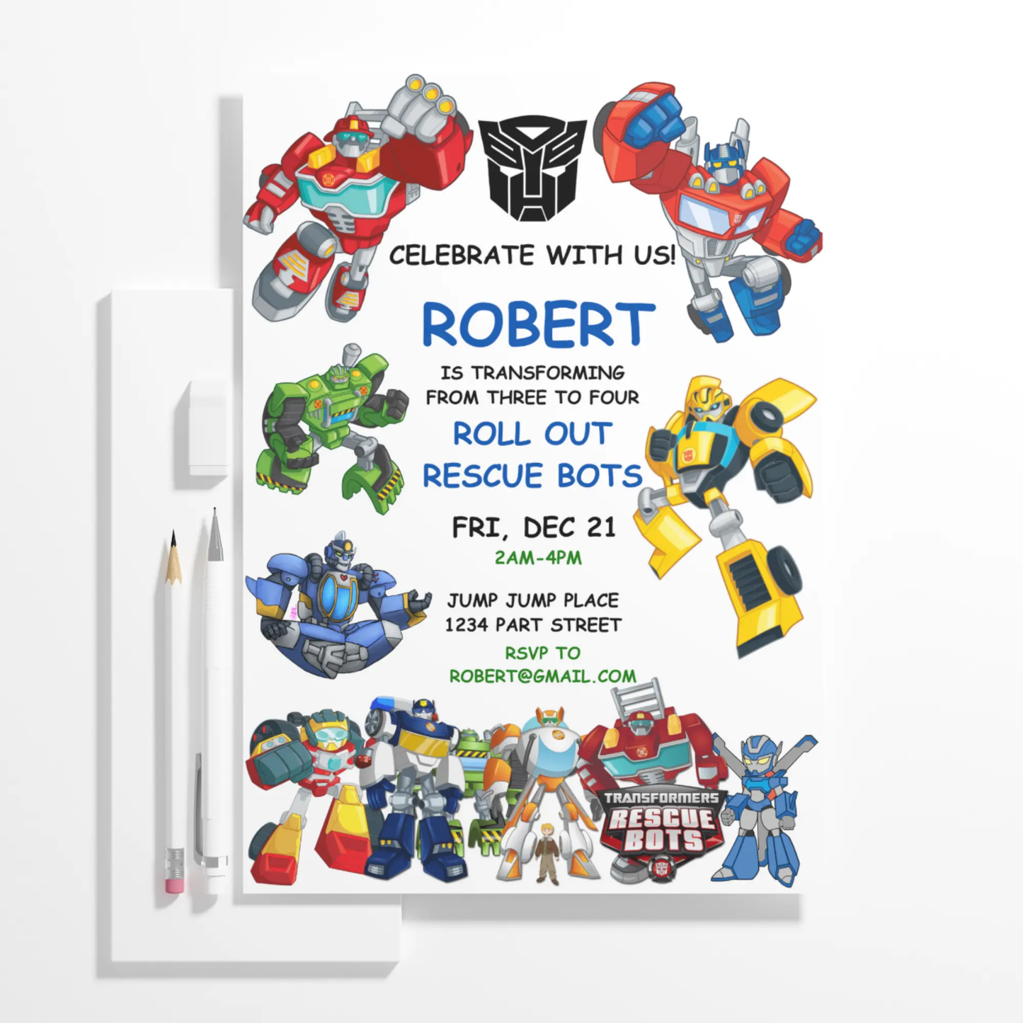 Rescue Bots Transformer Birthday Invitation Template - CreativeRino