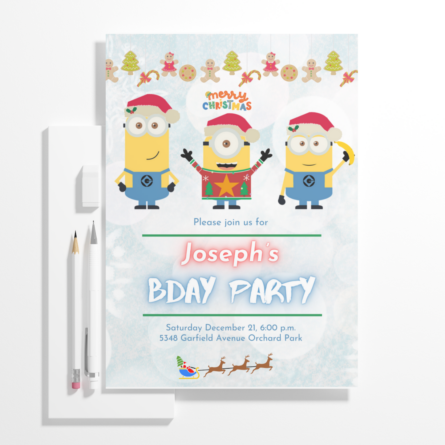 Minions Christmas Birthday Invitation Template