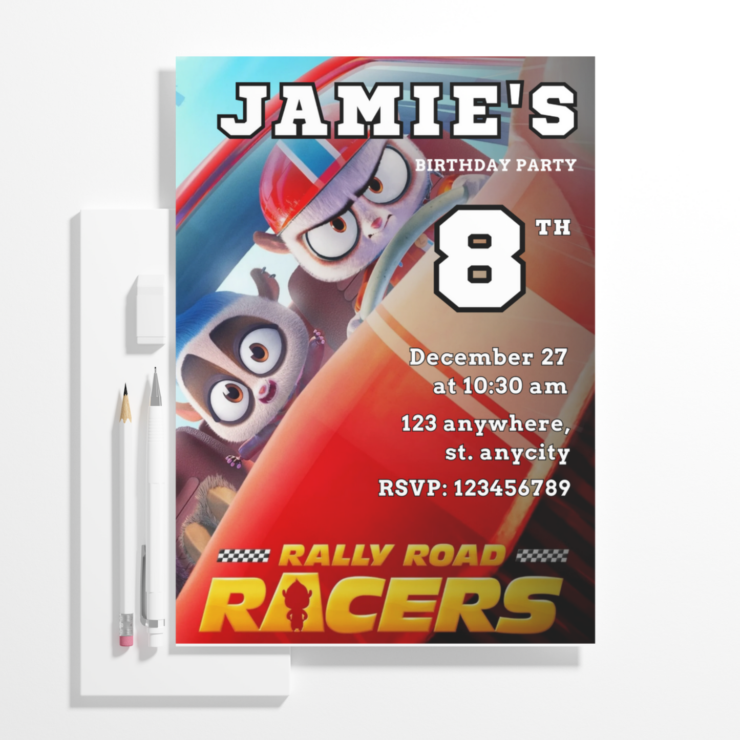 Rally Road Racers Birthday Invitation Template