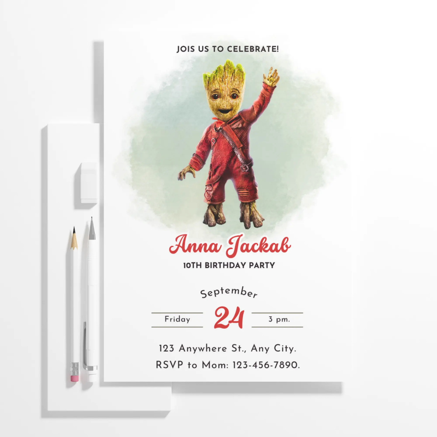 Baby Groot Birthday Invitation Template - CreativeRino