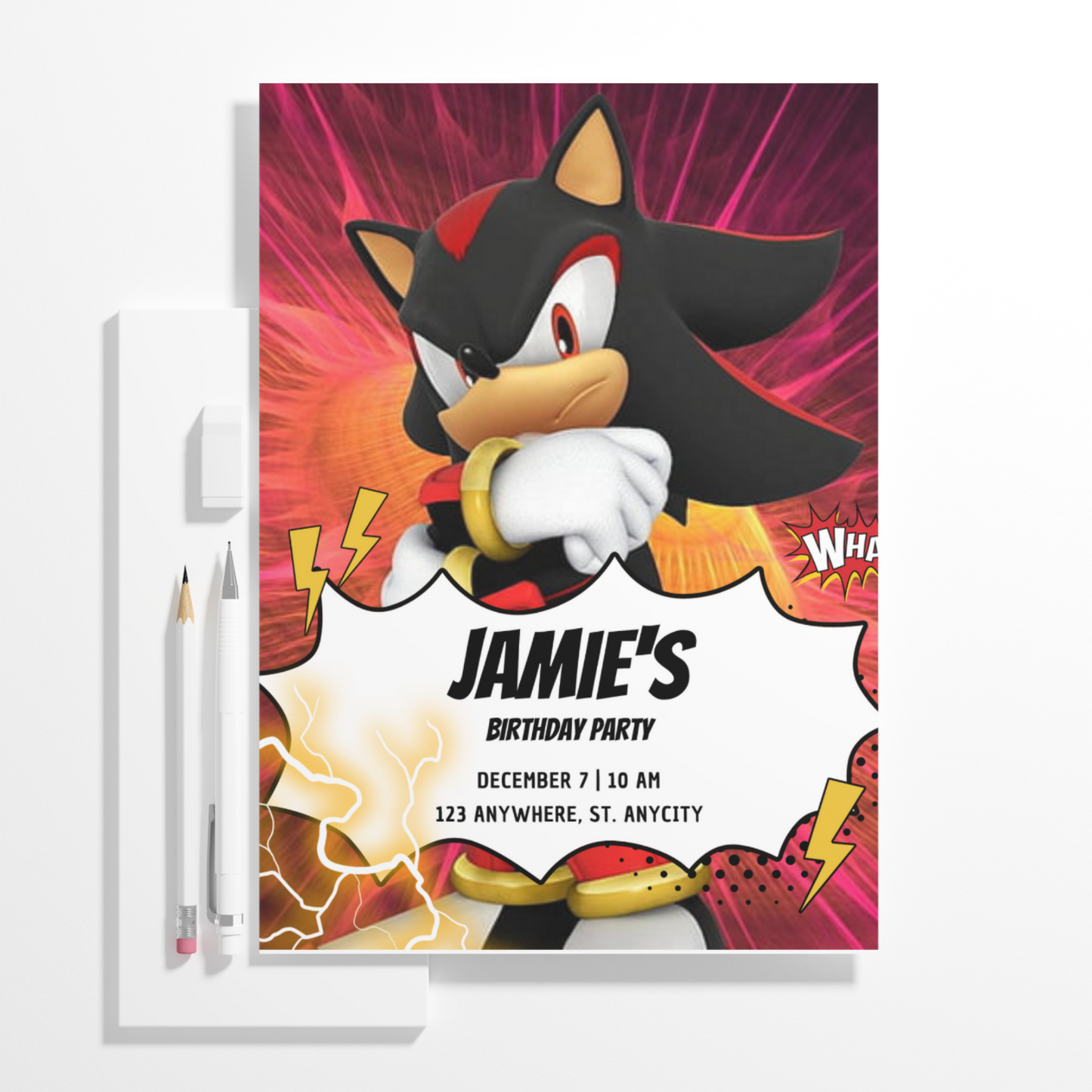 Shadow the Hedgehog Birthday Invitation Template