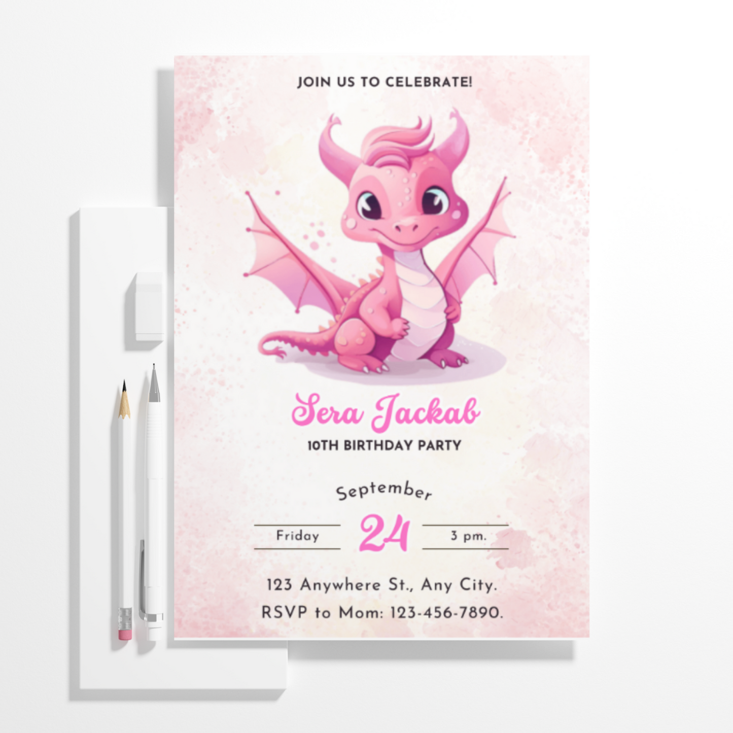 Baby Dragon Birthday Invitation Template