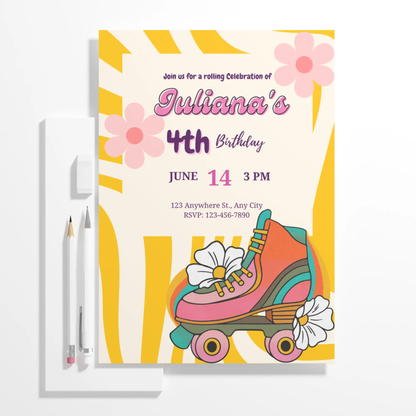 Roller Skates Skating Birthday Invitation Template - CreativeRino
