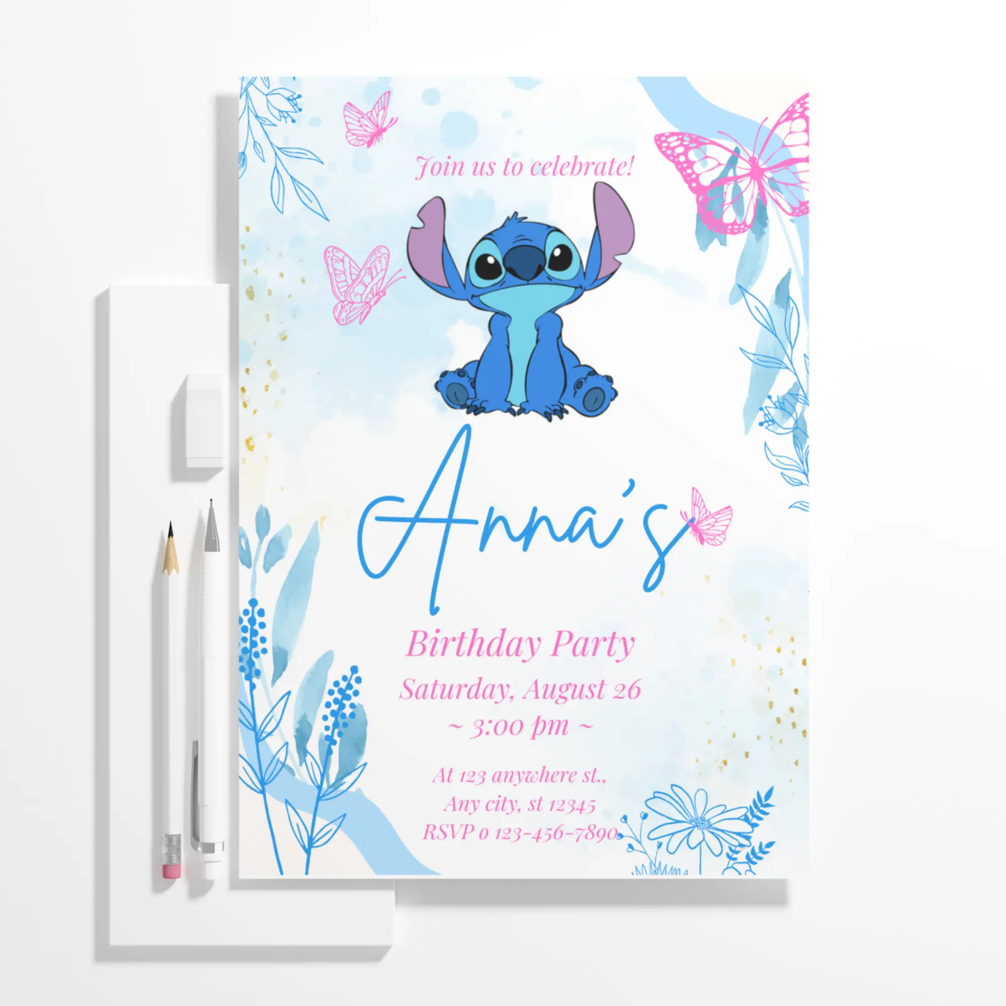 Stitch Birthday Invitation Template - CreativeRino