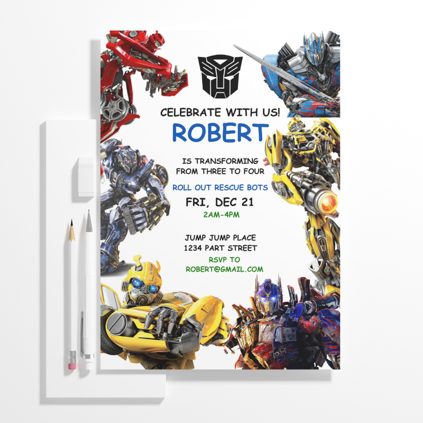 Rescue Bots Transformers Birthday Invitation Template