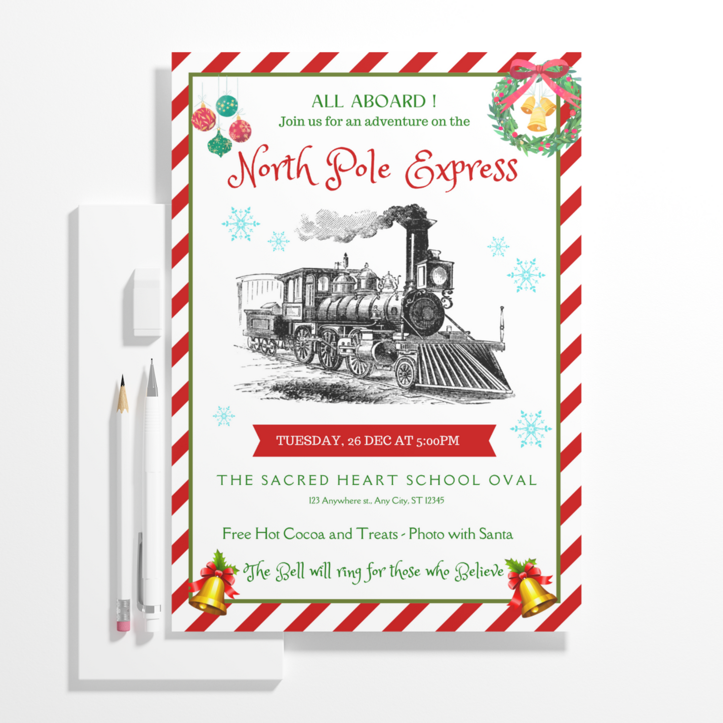 Christmas North Pole Express Train Invitation Flyer Template