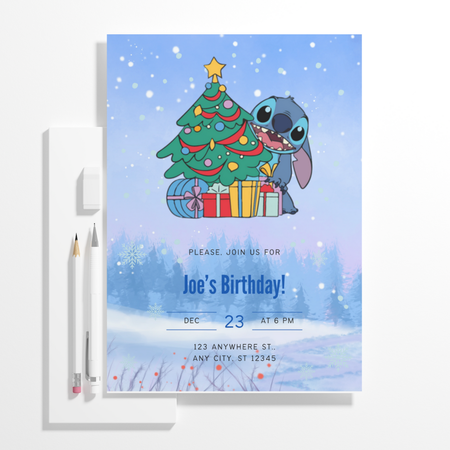 Stitch Christmas Birthday Invitation Template