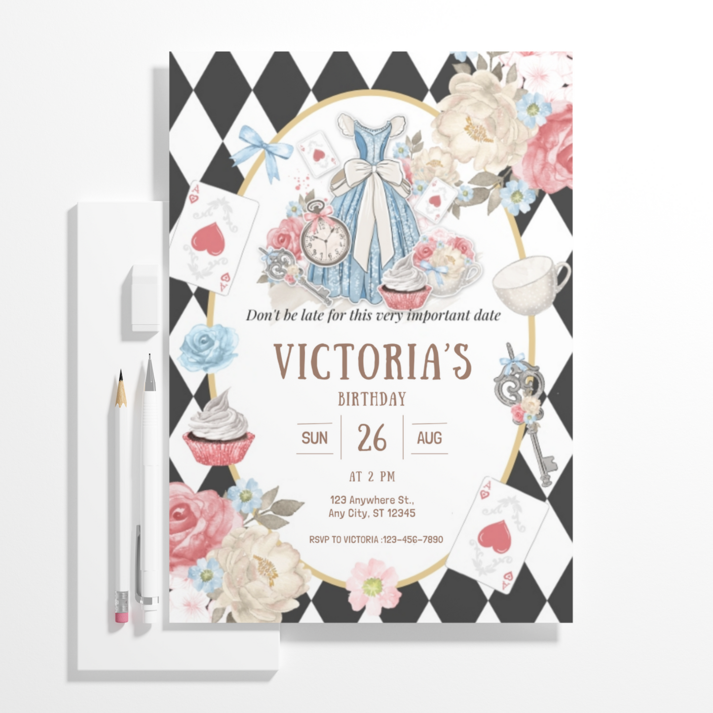 Alice in Wonderland Birthday Invitation Template | Alice in Onederland Invite