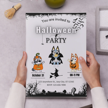 Bluey and Bingo Halloween Birthday Invitation Template - CreativeRino