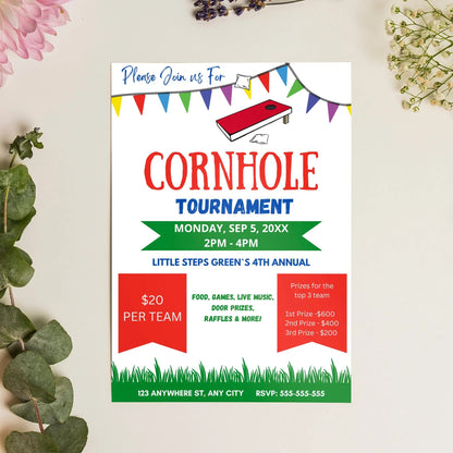 Cornhole Tournament Flyer Template | Cornhole Tournament Fundraiser Flyer Invite CreativeRino