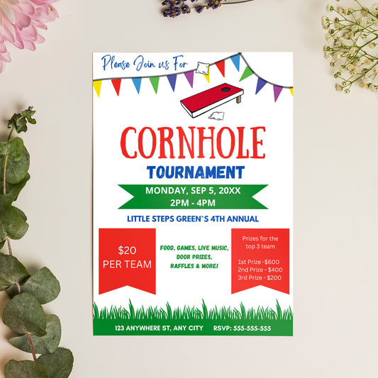 Cornhole Tournament Flyer Template | Cornhole Tournament Fundraiser Flyer Invite