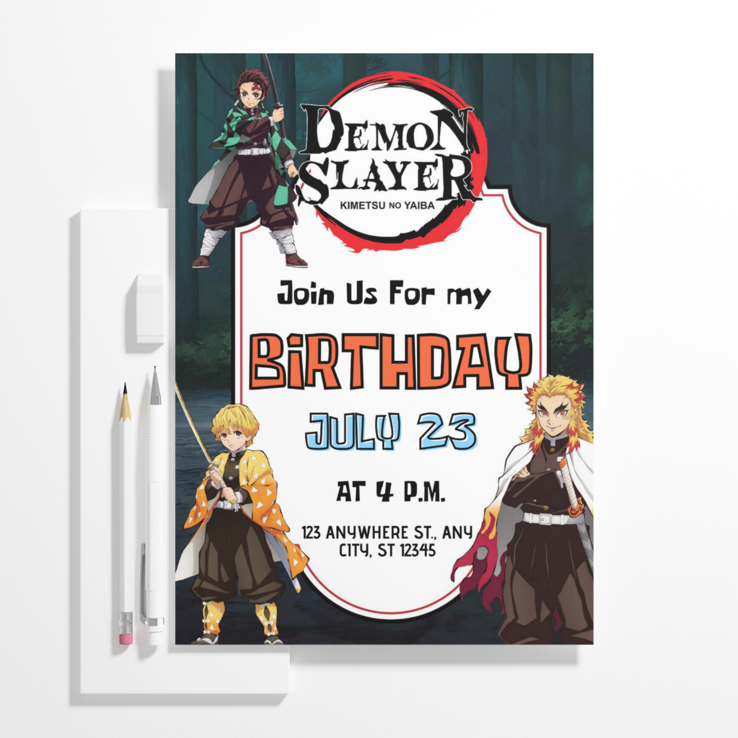 Demon Slayer Birthday Invitation Template