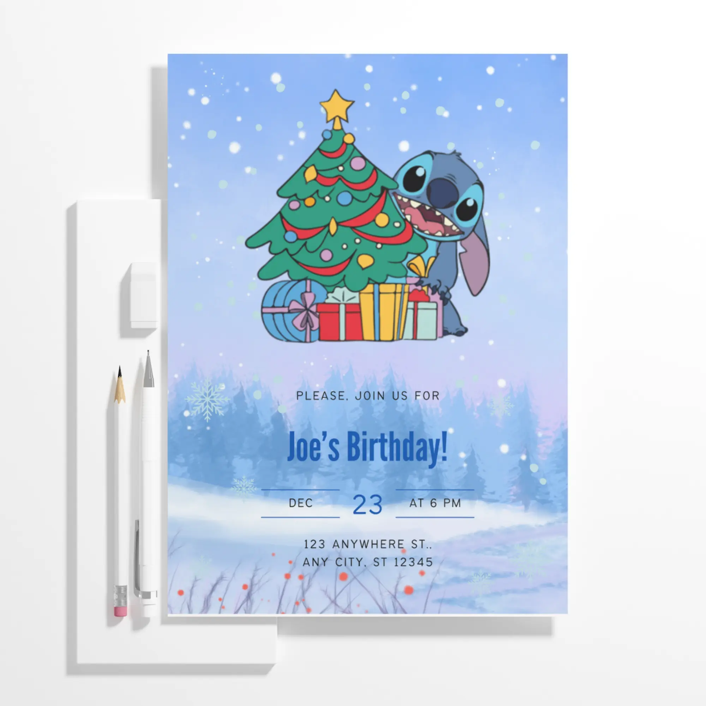 Stitch Christmas Birthday Invitation Template - CreativeRino